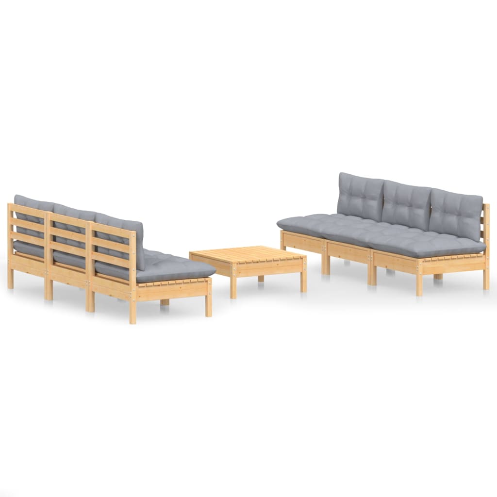 Garden Lounge Set Light grey cushions, pinewood frame