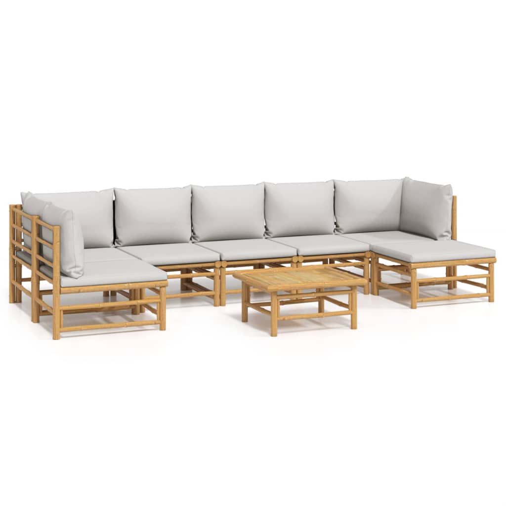 Garden Lounge Set Light grey cushions with natural bamboo