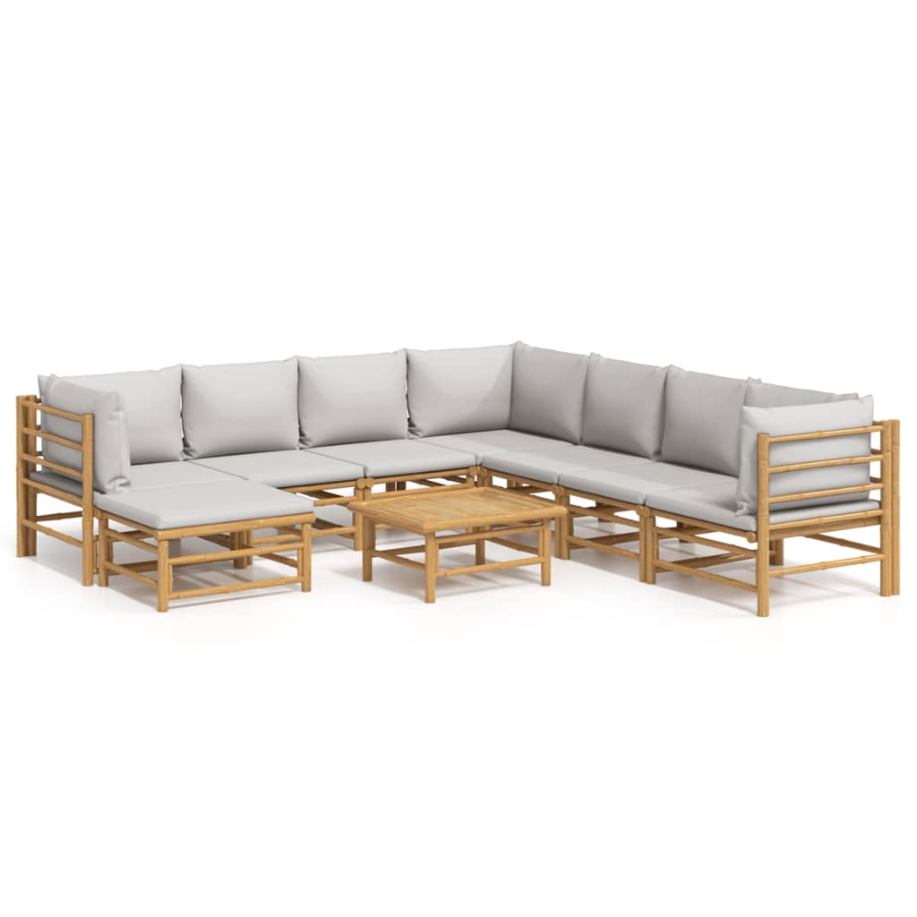 Garden Lounge Set Light Grey, Natural Bamboo Bamboo, Polyester