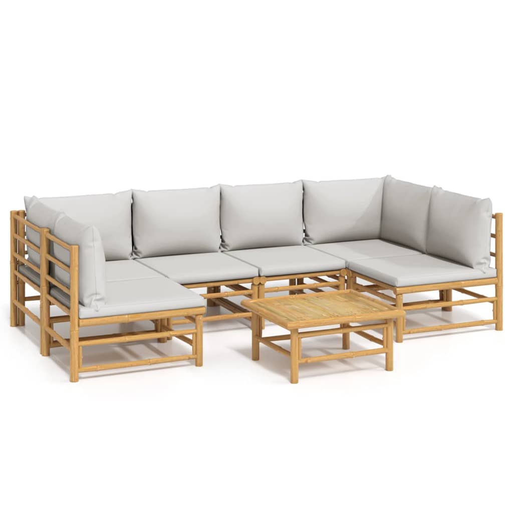 Garden Lounge Set Light grey, Natural bamboo Bamboo, Polyester