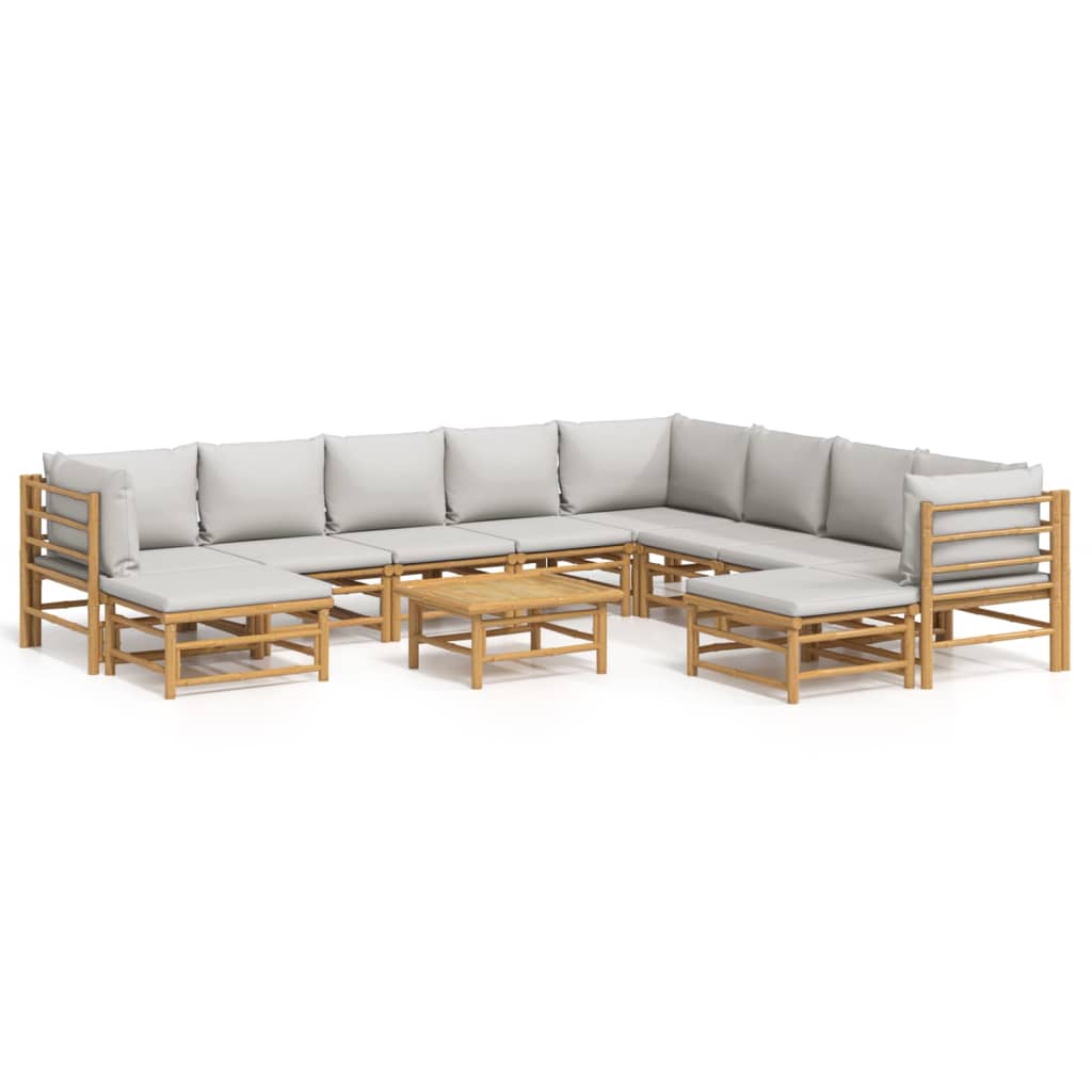 Garden Lounge Set Light Grey, Natural Bamboo Bamboo, Polyester Fabric