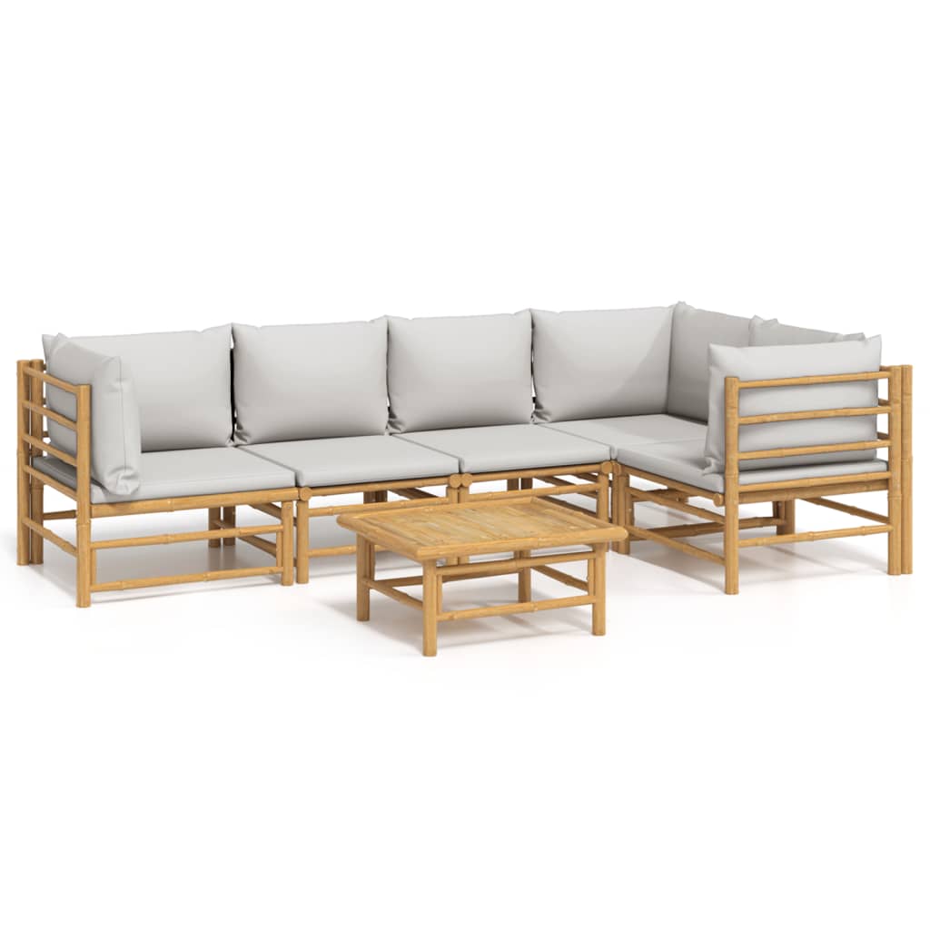 Garden Lounge Set Light grey, Natural bamboo Bamboo, Polyester