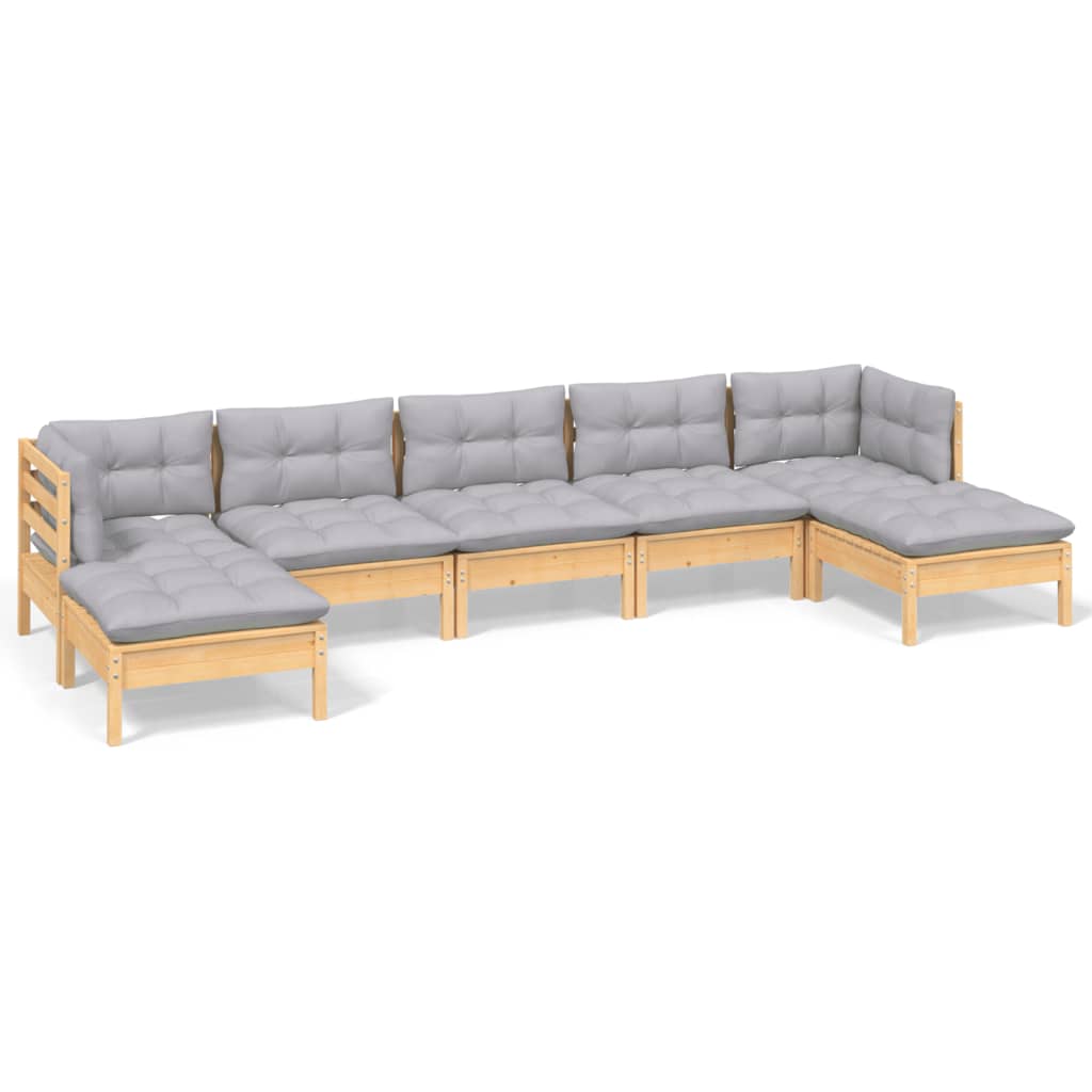 Garden Lounge Set Light Grey, Natural Wood Solid Pine wood, Polyester