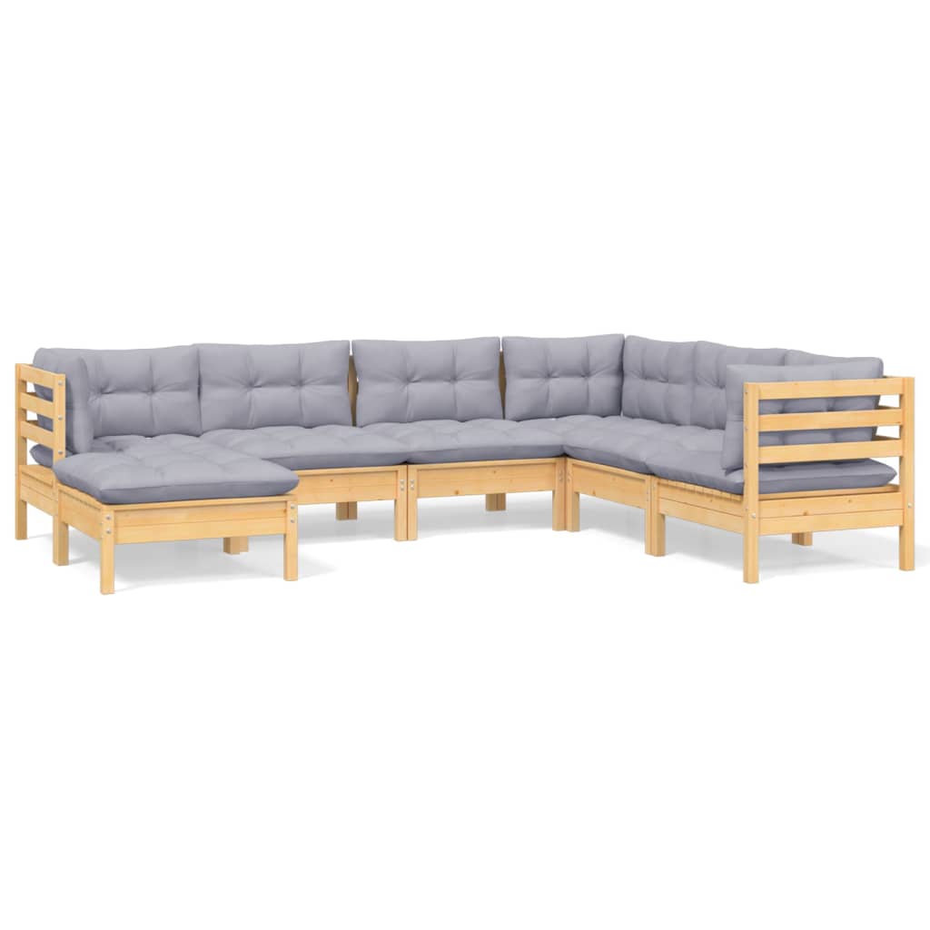 Garden Lounge Set Light Grey, Natural Wood Solid Pinewood, Polyester