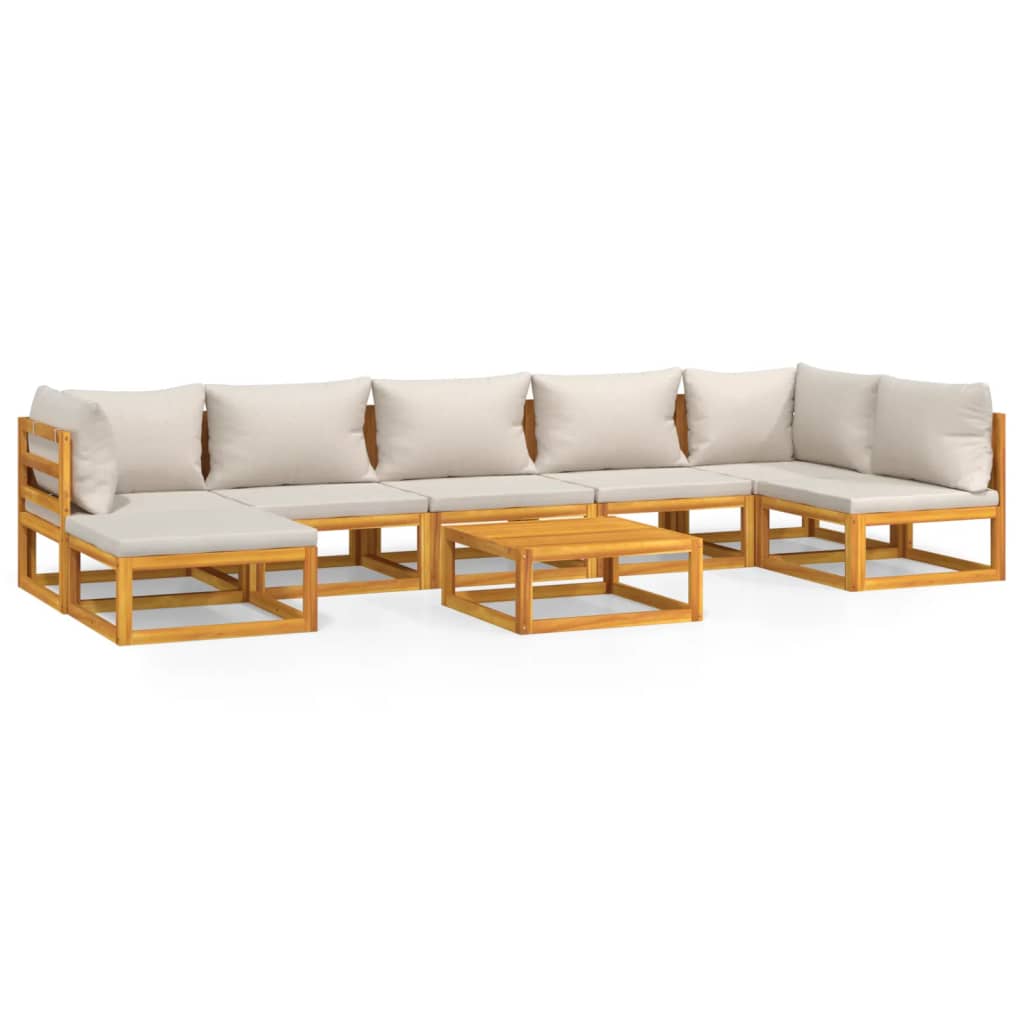 Garden Lounge Set Light Grey, Natural Wood
