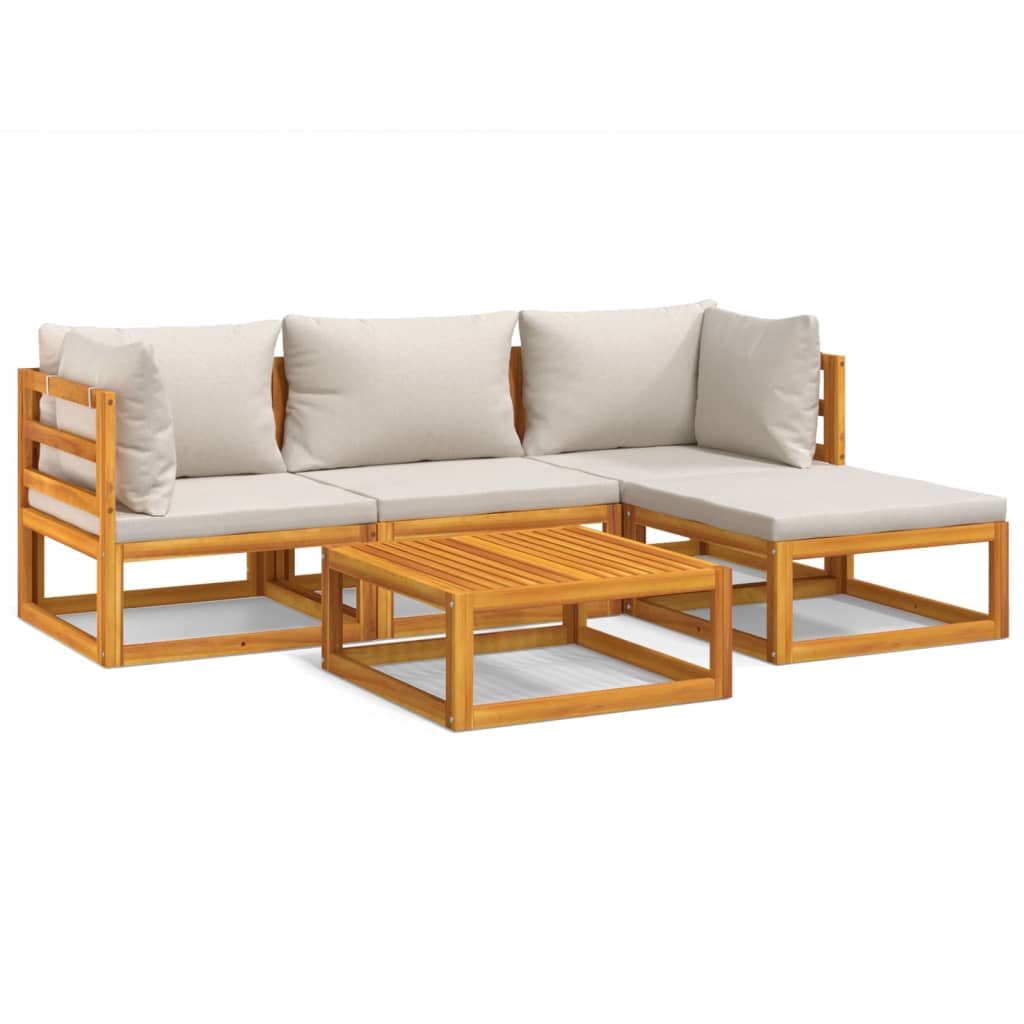Garden Lounge Set Light Grey Solid Acacia wood, 100% polyester
