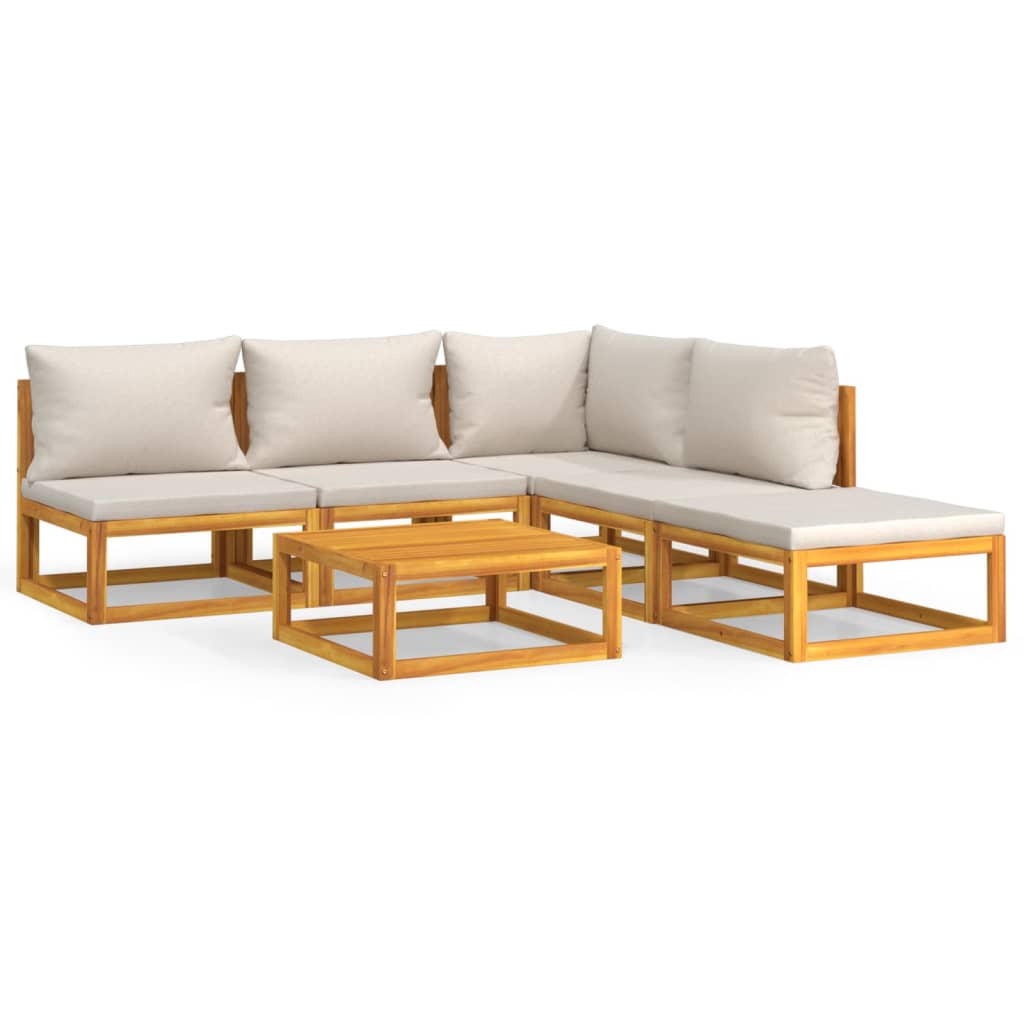 Garden Lounge Set Light Grey Solid Acacia Wood 6 Piece Set