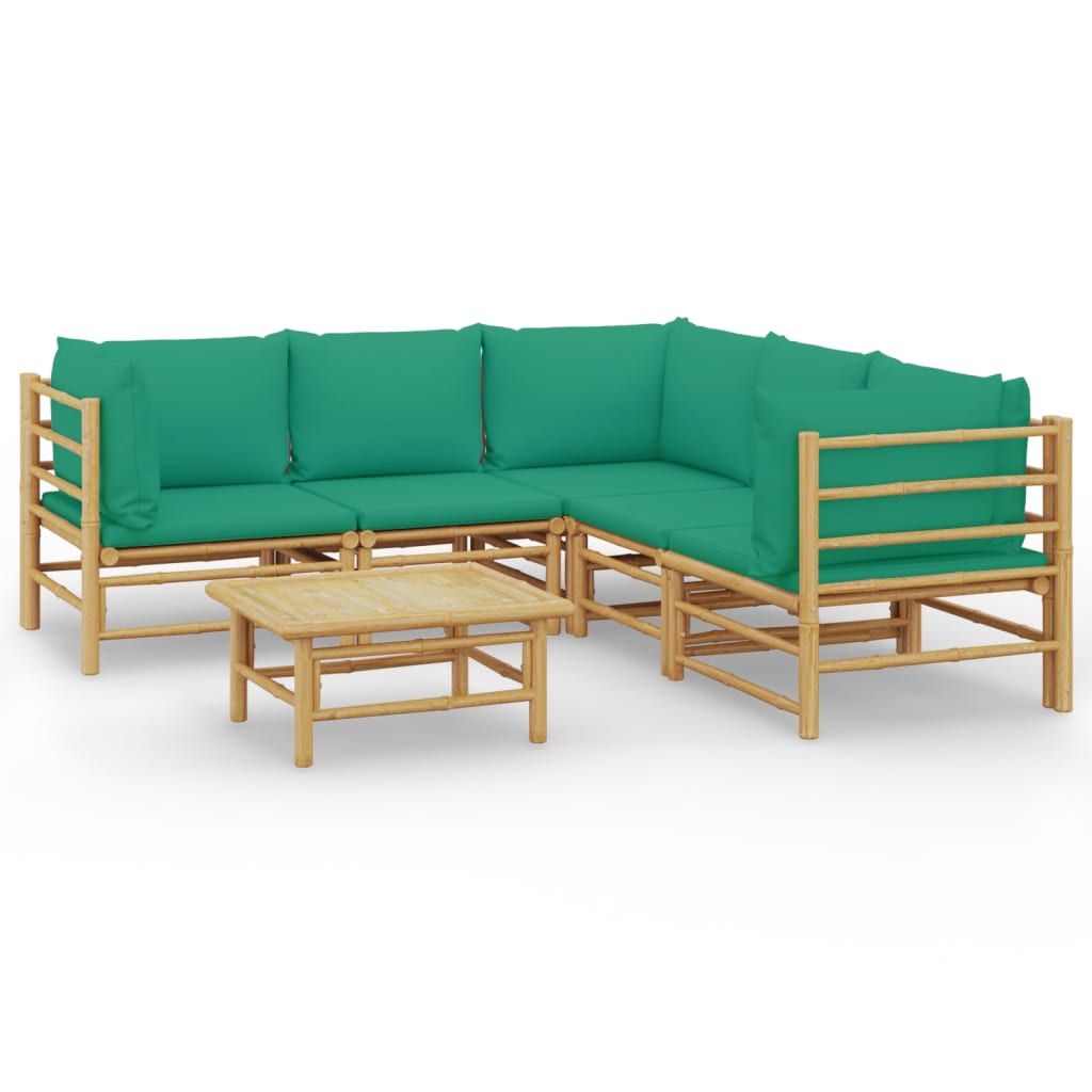 Garden Lounge Set Natural bamboo and green Bamboo and polyester