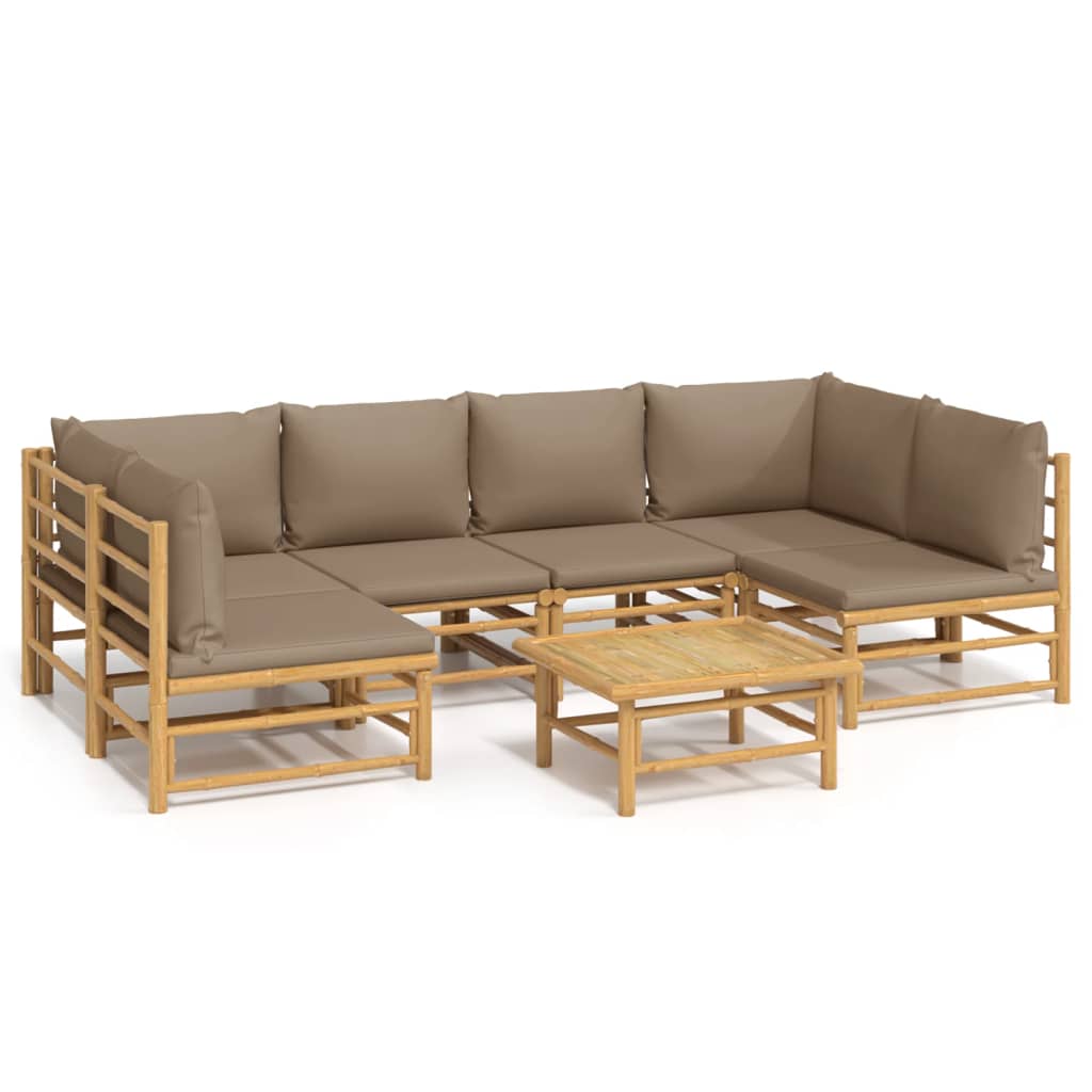 Garden Lounge Set Natural Bamboo Bamboo, Polyester Medium Modular