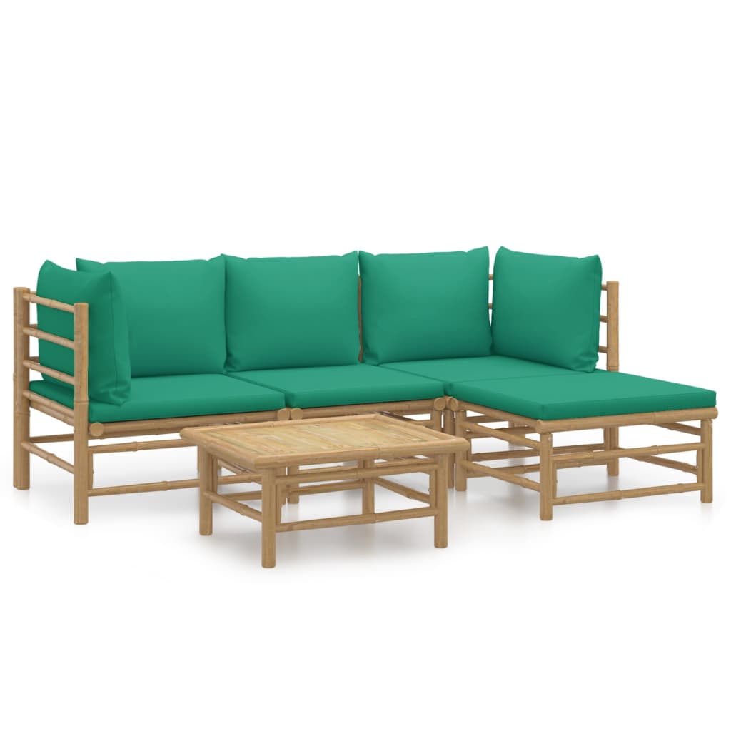 Garden Lounge Set Natural Bamboo, Green Bamboo, 100% Polyester