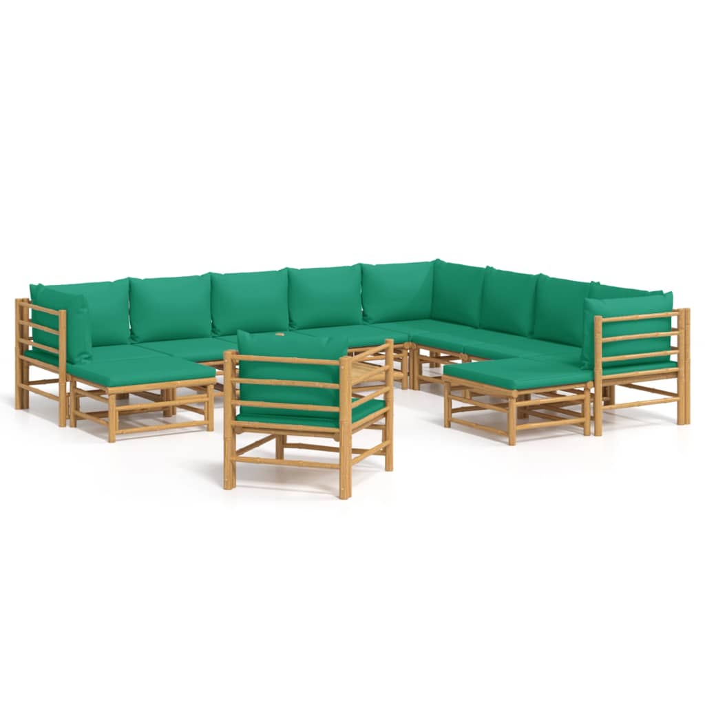 Garden Lounge Set Natural Bamboo, Green Bamboo, 100% Polyester