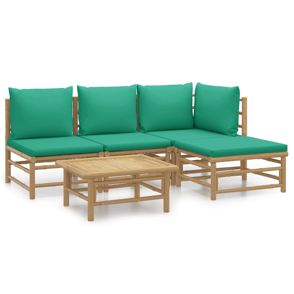 Garden Lounge Set Natural Bamboo, Green Bamboo, Polyester Medium