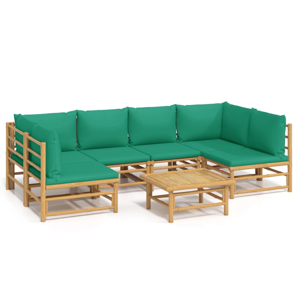 Garden Lounge Set Natural Bamboo, Green Cushions