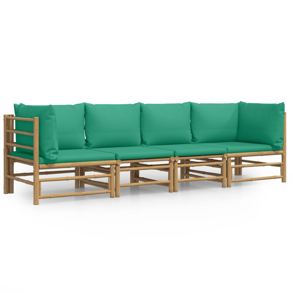 Garden Lounge Set Natural Bamboo, Green Cushions