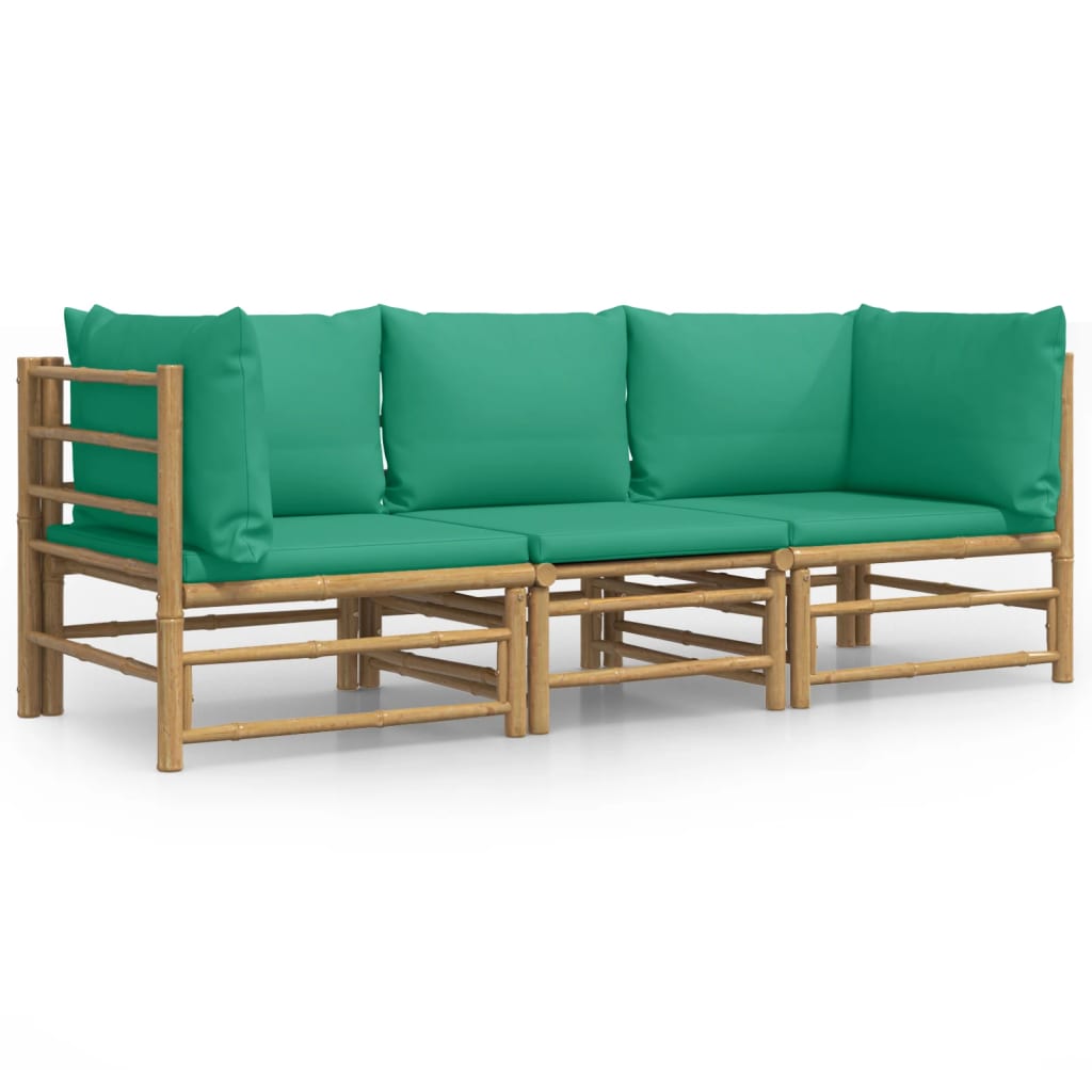 Garden Lounge Set Natural Bamboo, Green Cushions