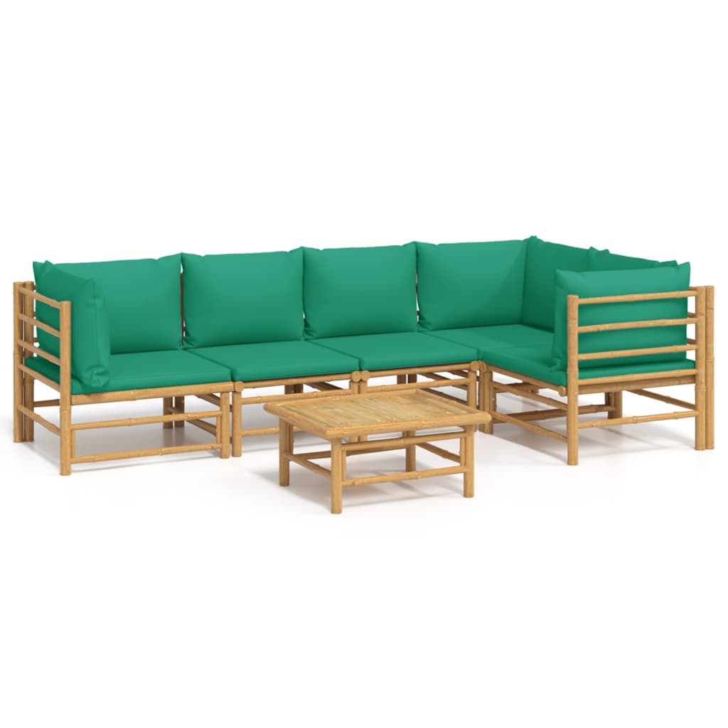 Garden Lounge Set Natural Bamboo, Green Cushions Bamboo, Polyester