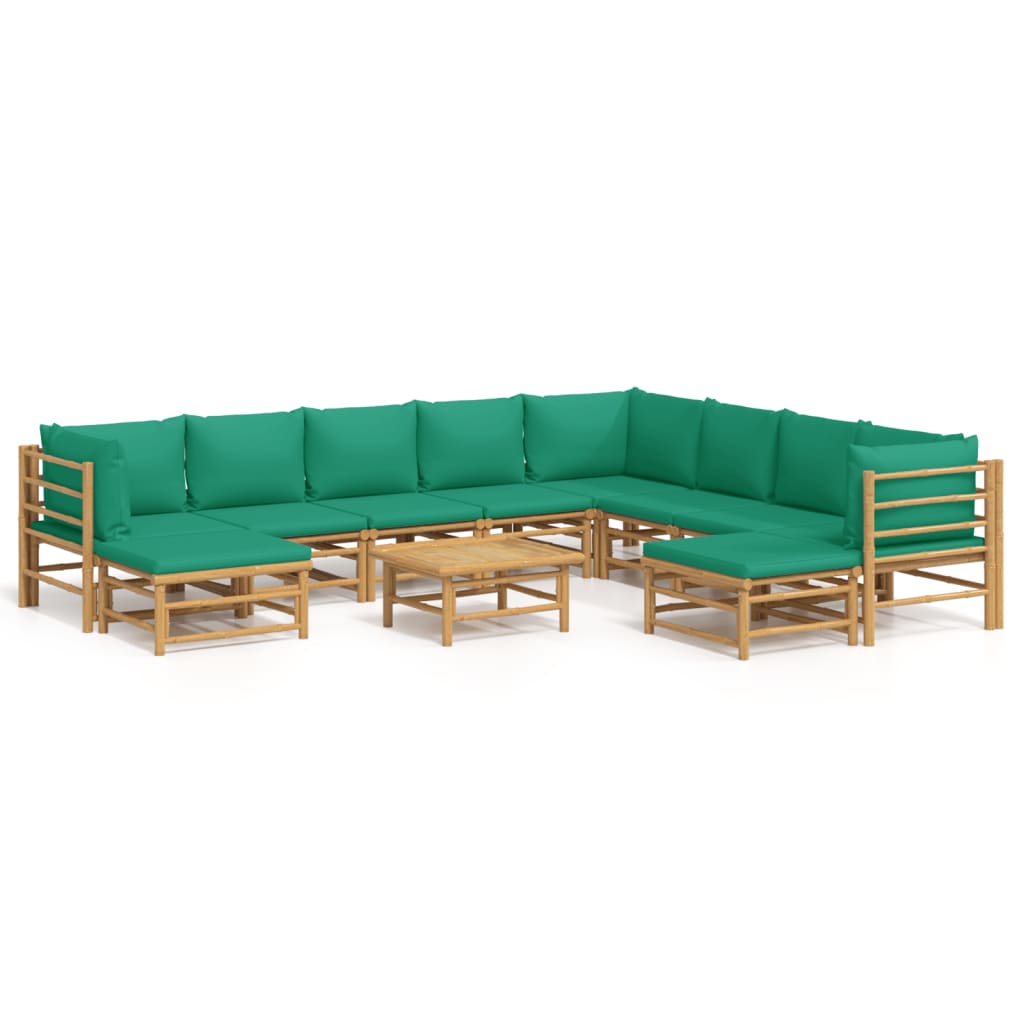Garden Lounge Set Natural Bamboo, Green Cushions Bamboo, Polyester