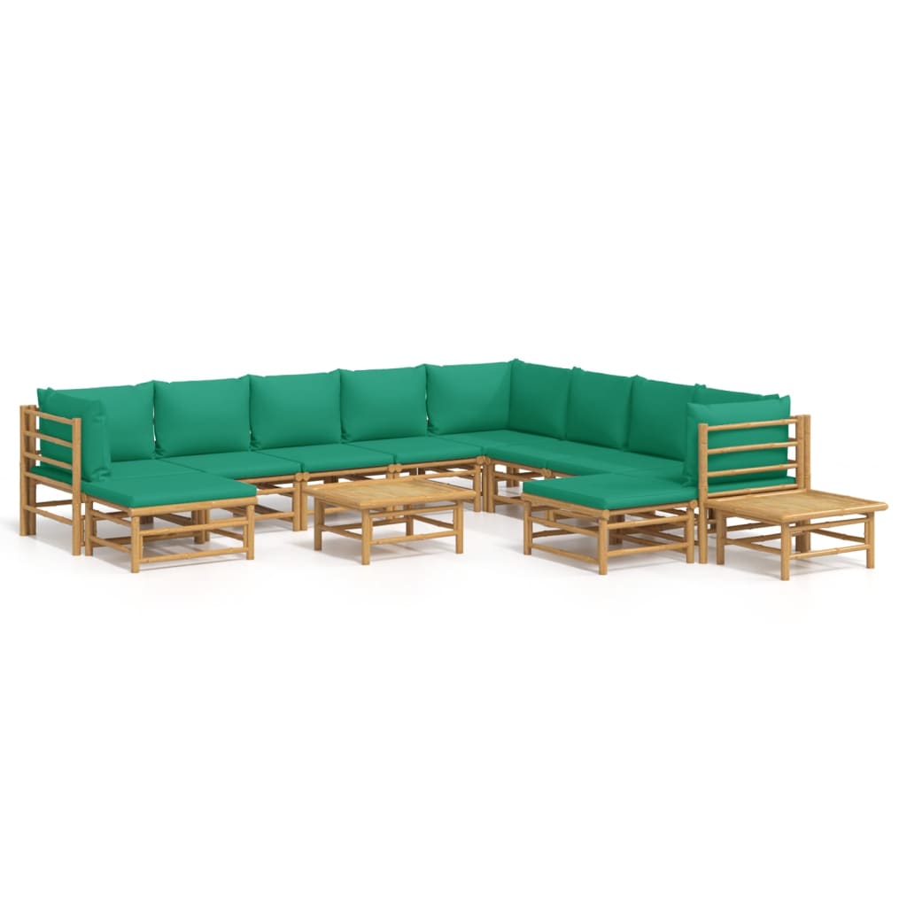 Garden Lounge Set Natural Bamboo, Green Cushions Bamboo, Polyester