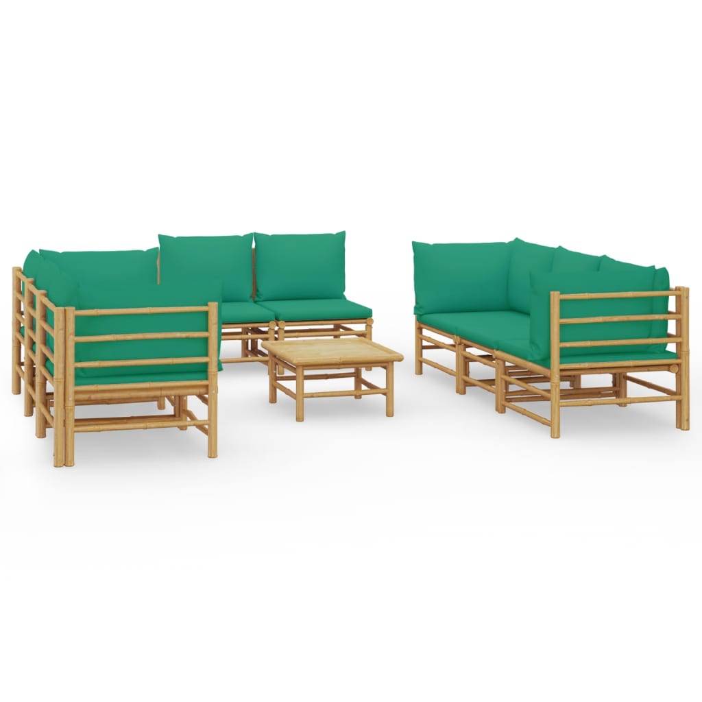 Garden Lounge Set Natural bamboo, Green cushions Bamboo, polyester