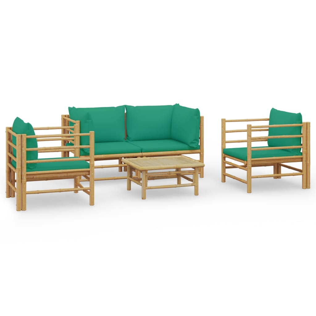 Garden Lounge Set Natural bamboo, Green cushions Bamboo, Polyester