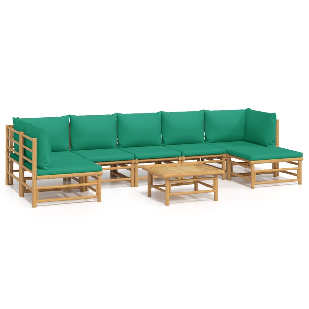 Garden Lounge Set Natural Bamboo, Green Cushions