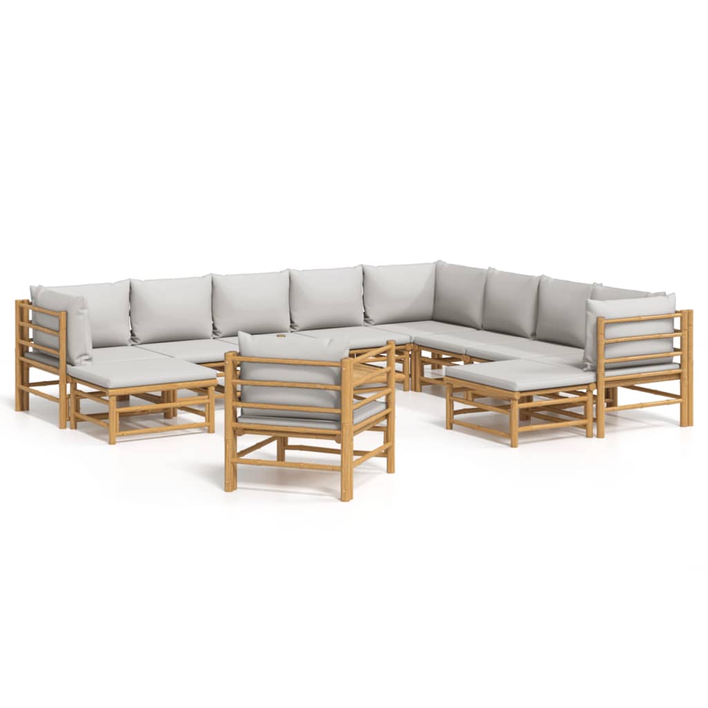 Garden Lounge Set Natural bamboo, Light grey Bamboo, 100% polyester
