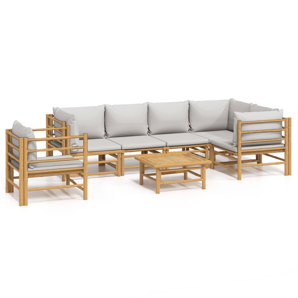 Garden Lounge Set Natural bamboo, Light grey cushions