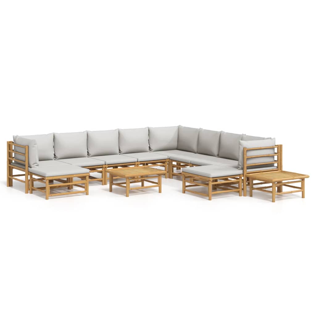 Garden Lounge Set Natural Bamboo, Light Grey
