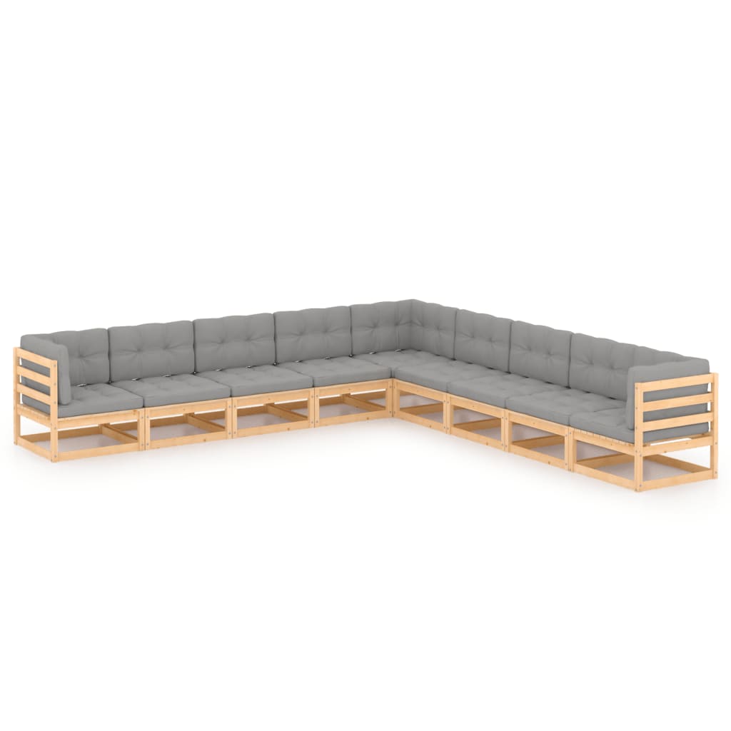 Garden Lounge Set Natural Solid Pine Wood 9 Piece Modular