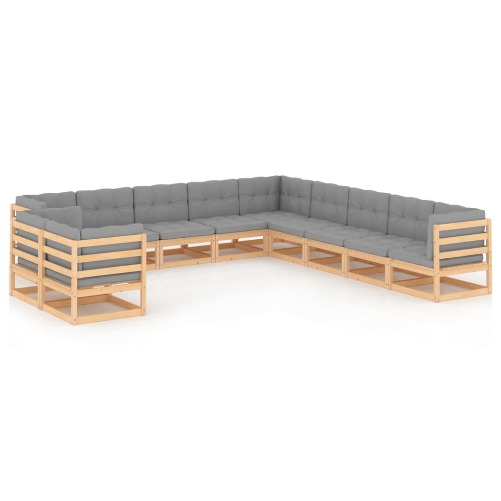 Garden Lounge Set Natural Solid pine wood, fabric (100% polyester)