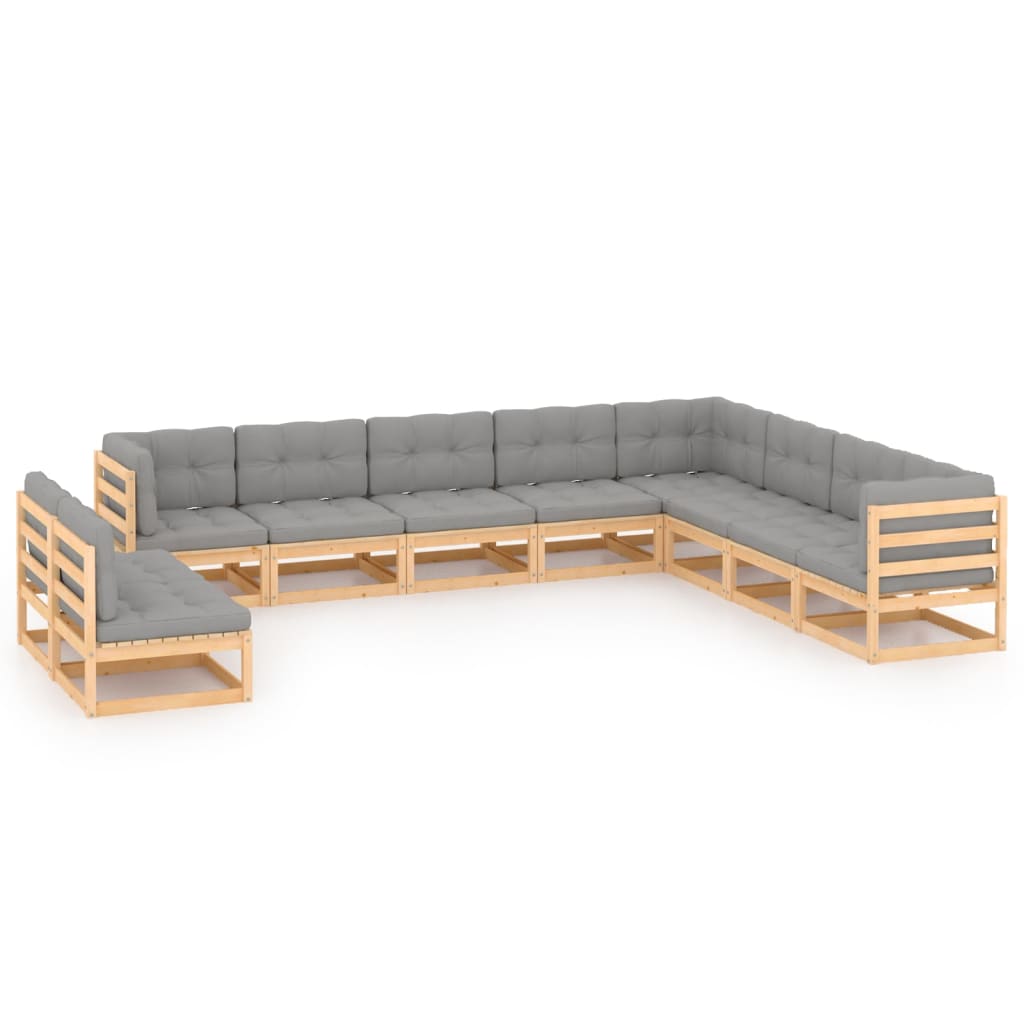 Garden Lounge Set Natural Solid Pinewood 27.6 in square modules