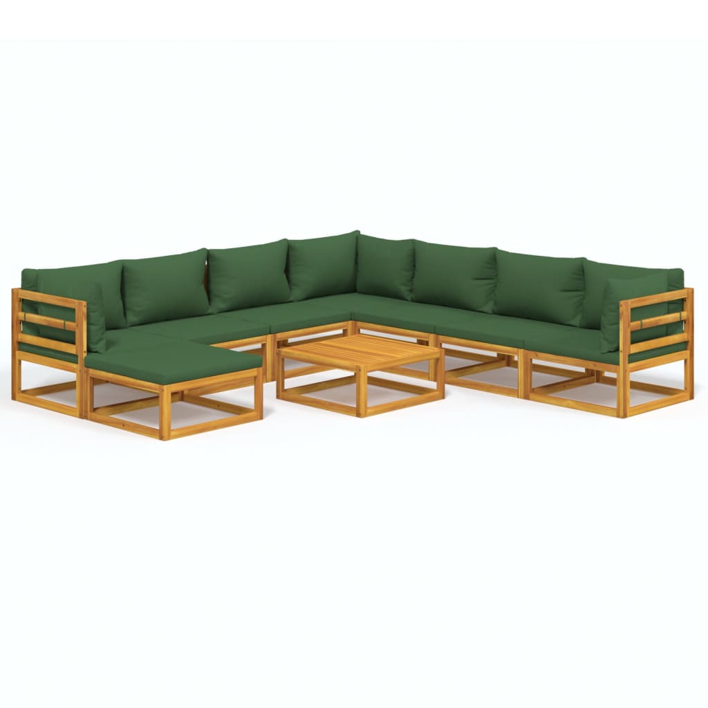 Garden Lounge Set Natural wood and green Solid Acacia wood
