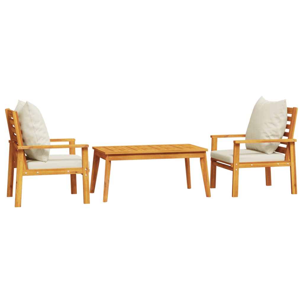 Garden Lounge Set Natural Wood, Cream White