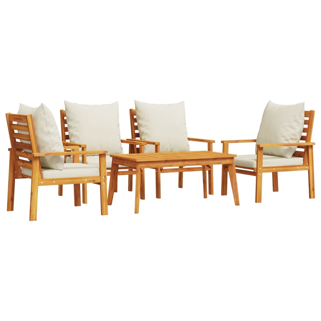 Garden Lounge Set Natural wood, Cream White