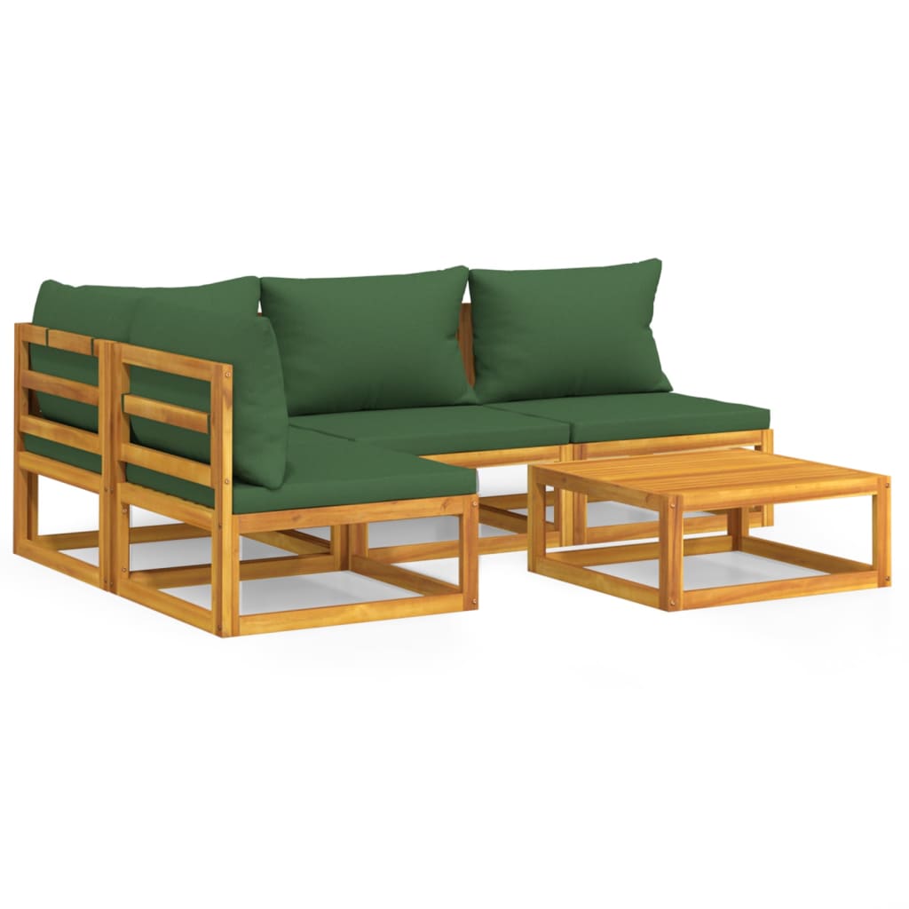 Garden Lounge Set Natural wood, Green Solid Acacia wood, Fabric