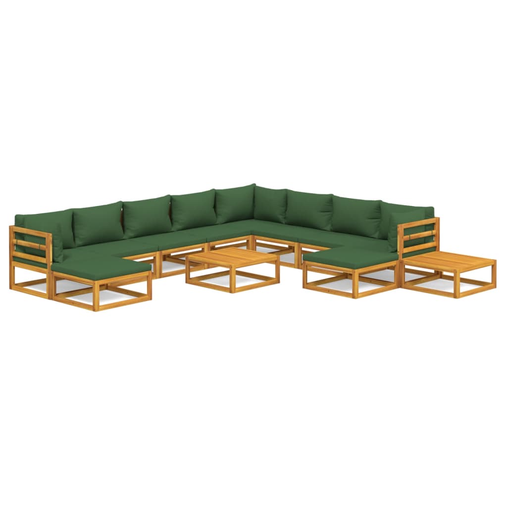 Garden Lounge Set Natural Wood, Green Solid Acacia wood, Polyester