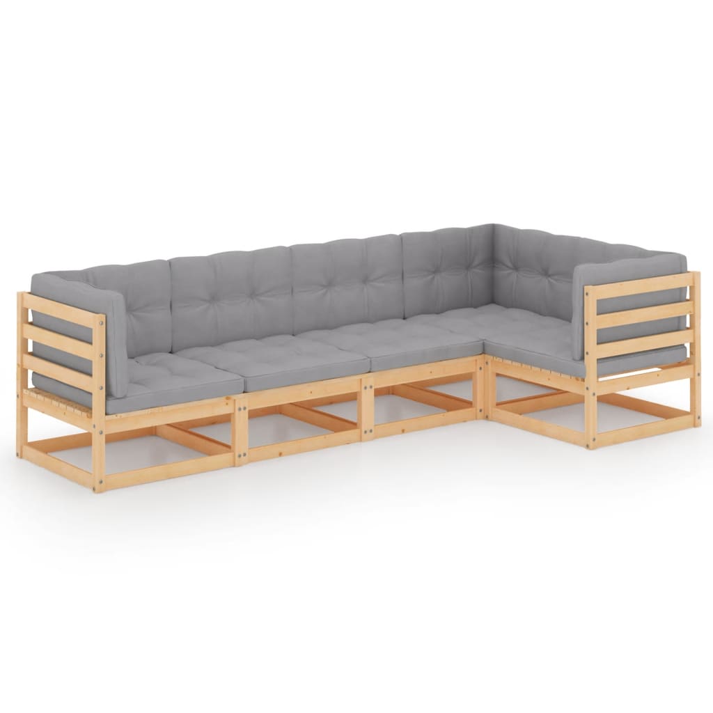 Garden Lounge Set Natural wood, Grey cushions