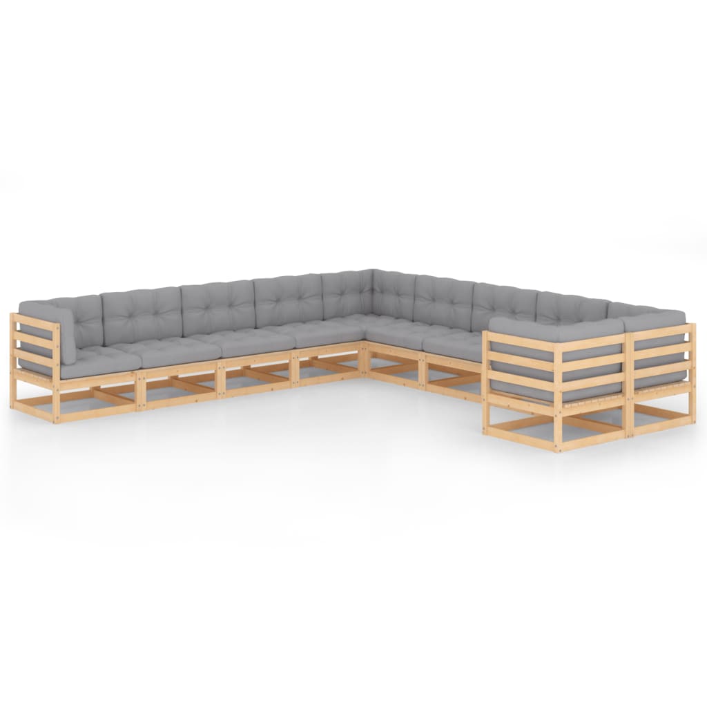 Garden Lounge Set Natural wood, Grey cushions