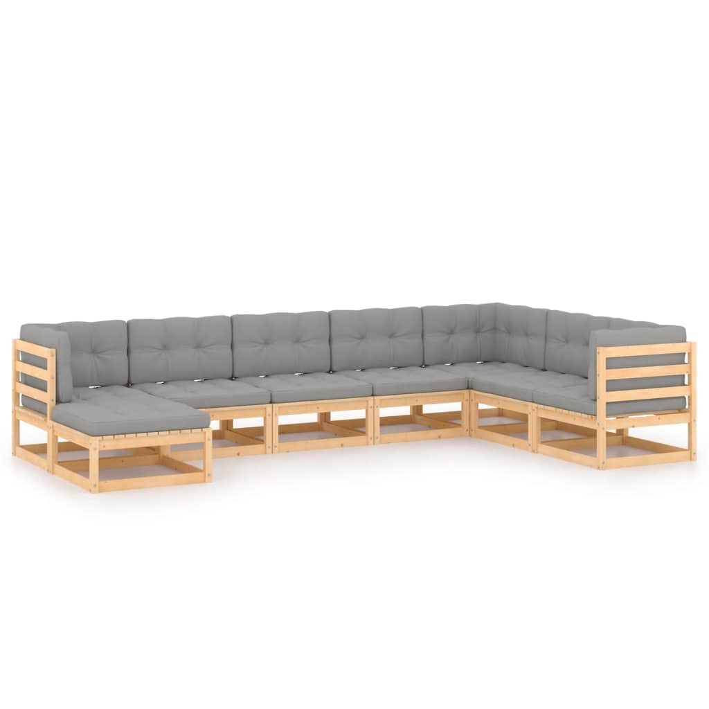 Garden Lounge Set Natural wood, Grey cushions