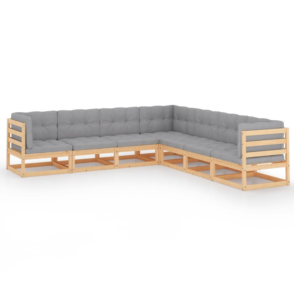 Garden Lounge Set Natural wood, Grey cushions