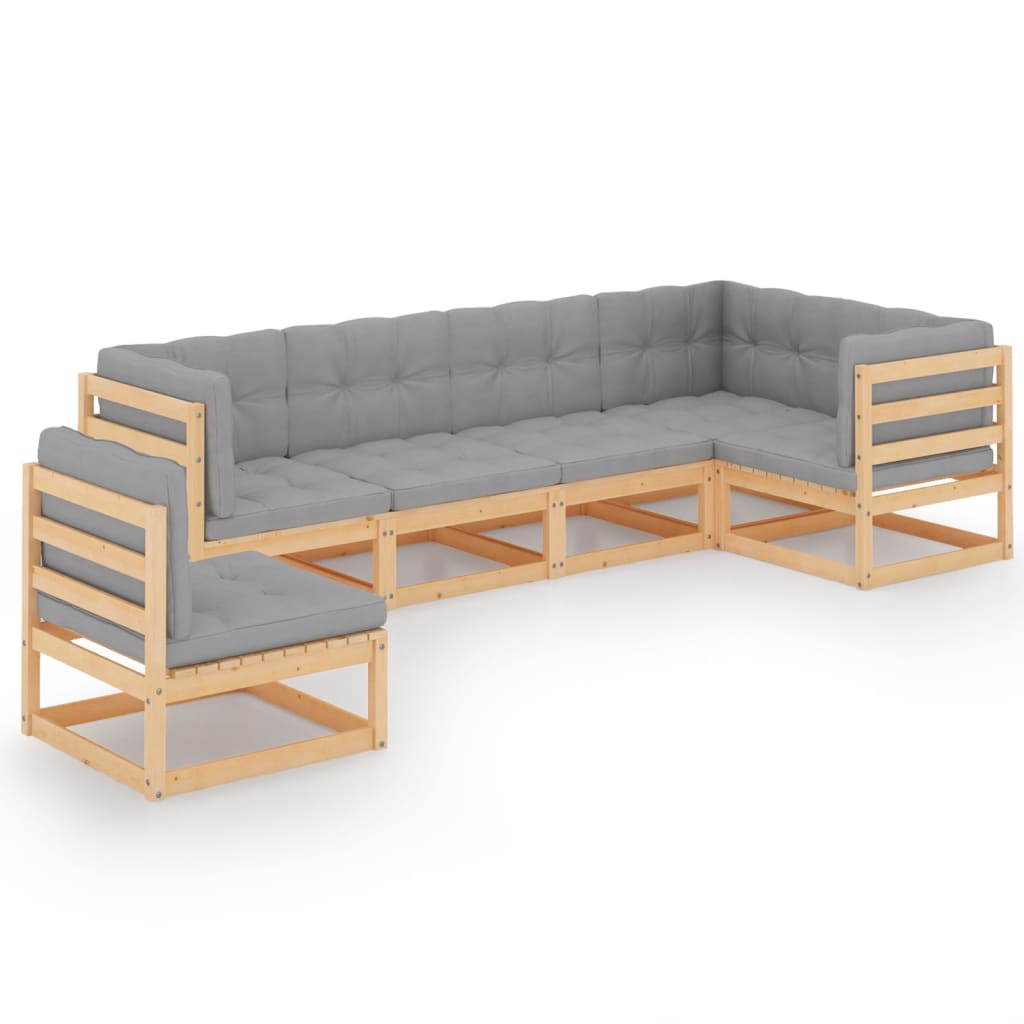 Garden Lounge Set Natural wood, Grey Solid pinewood, 100% polyester