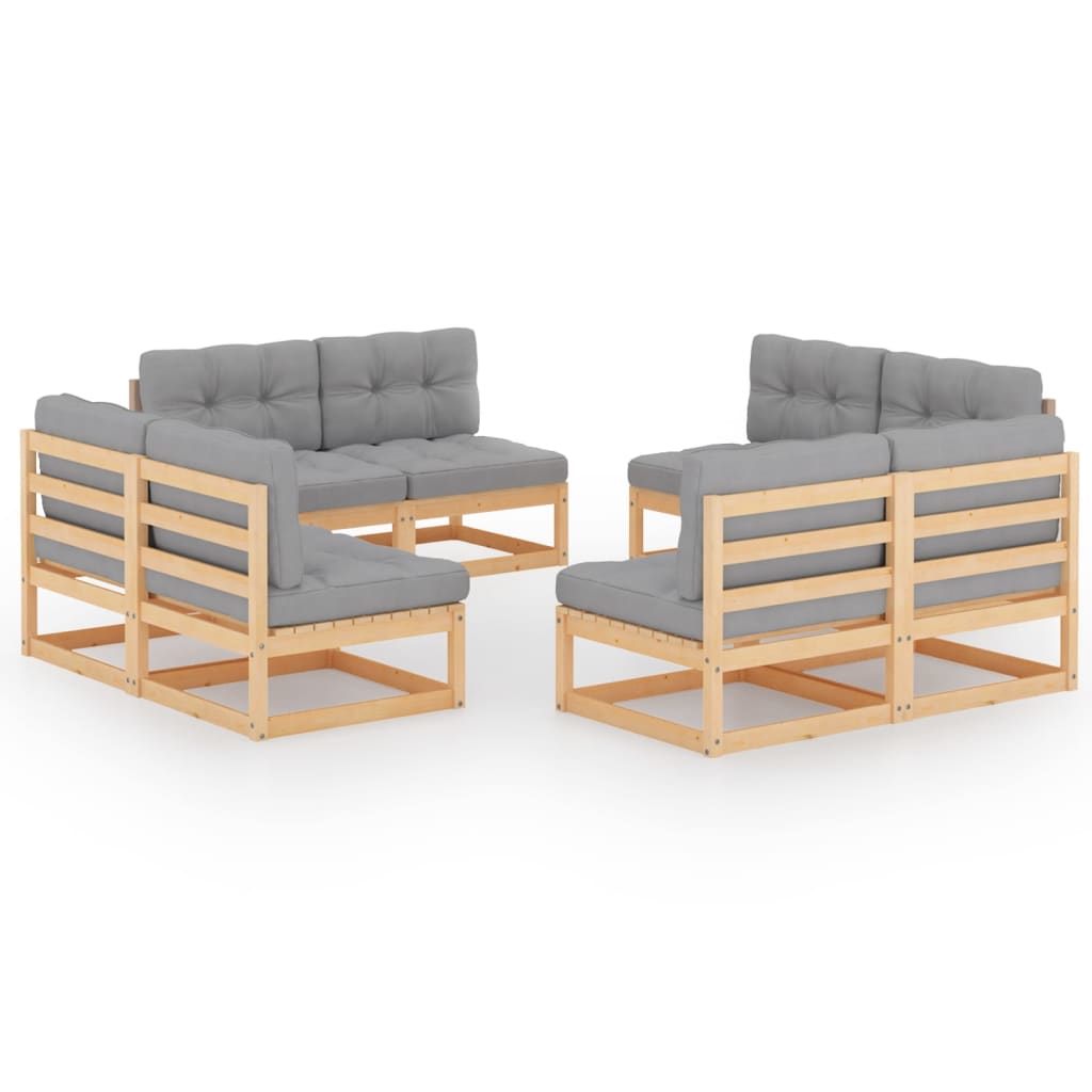 Garden Lounge Set Natural wood Solid Pine Wood 8 Piece Modular