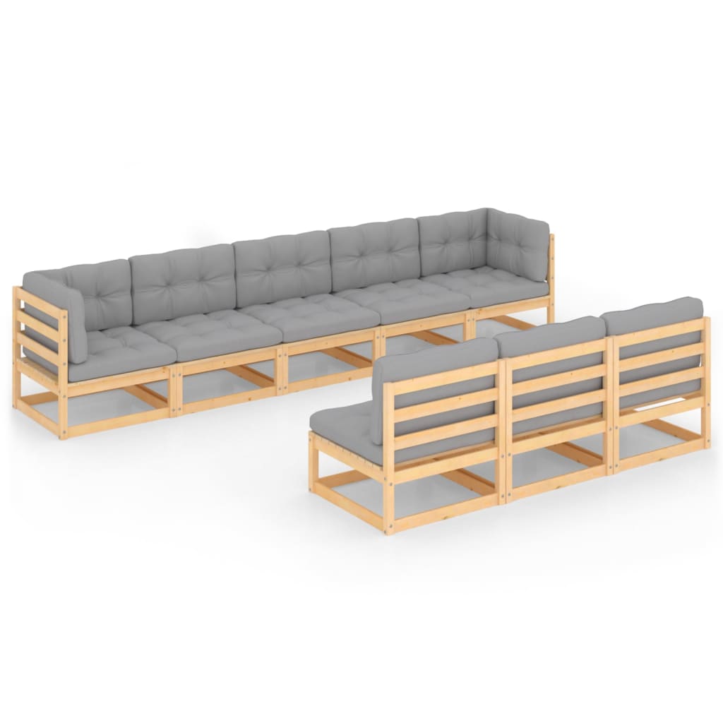 Garden Lounge Set Natural Wood Solid Pine Wood, Polyester Large