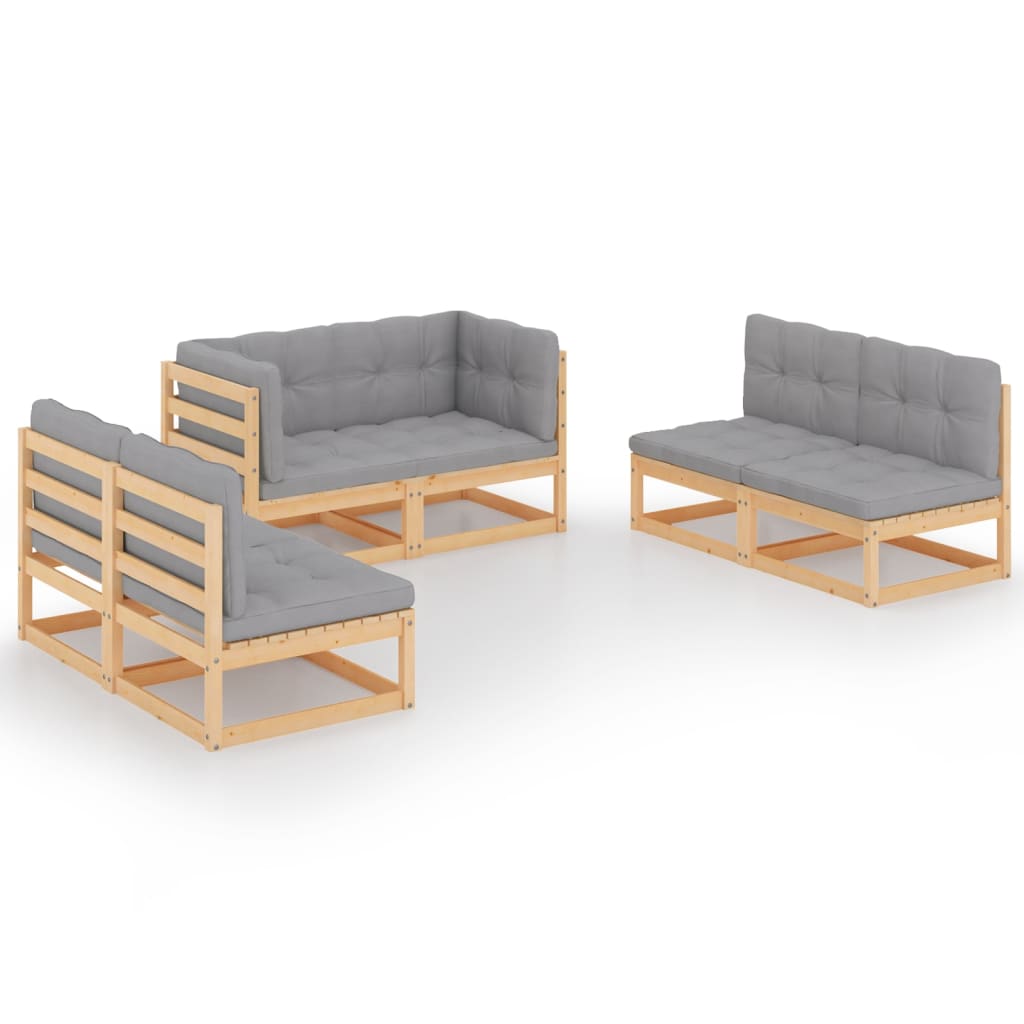 Garden Lounge Set Natural Wood Solid Pine Wood, Polyester Modular