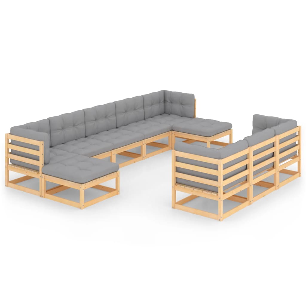 Garden Lounge Set Natural Wood Solid Pinewood, 100% Polyester