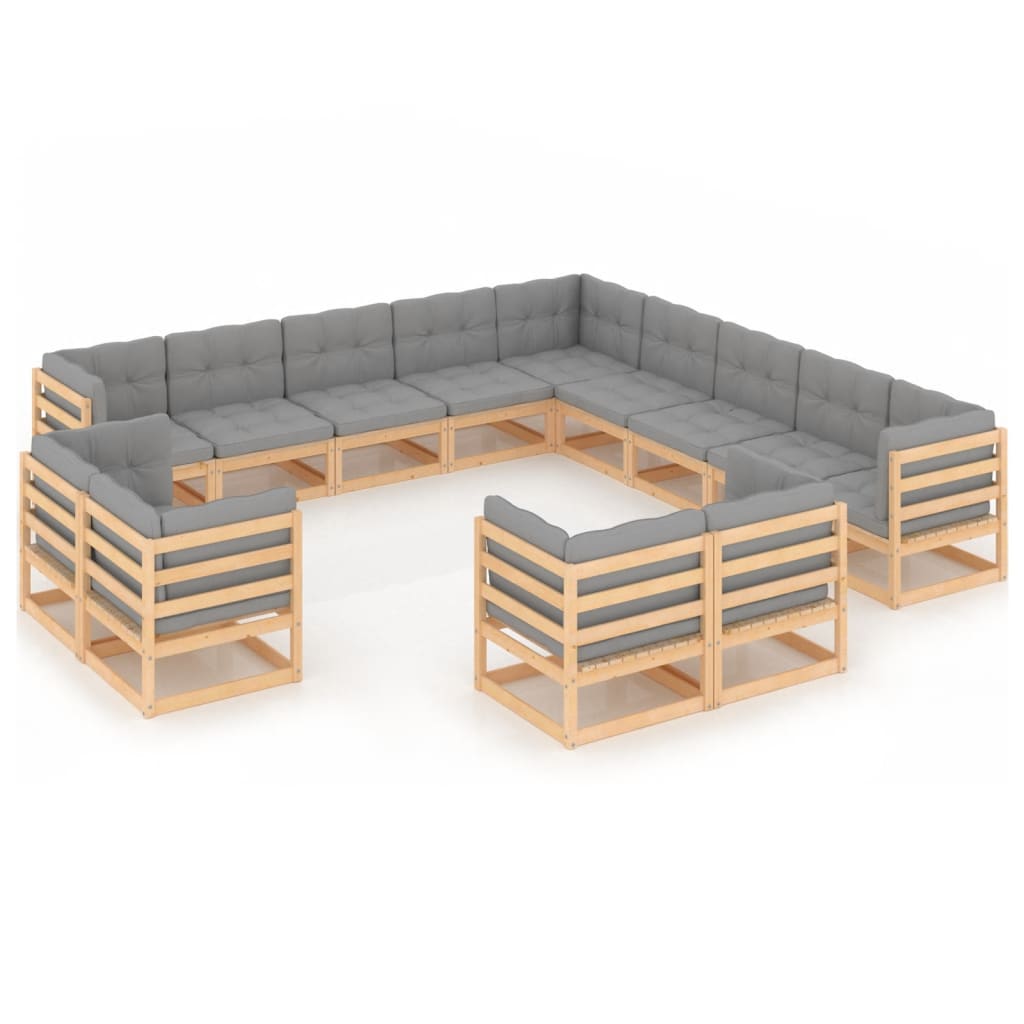 Garden Lounge Set Natural wood Solid pinewood, 100% polyester