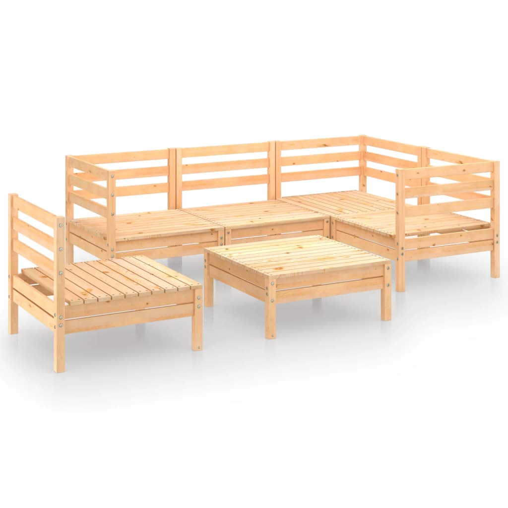 Garden Lounge Set Natural Wood Solid Pinewood 6 Piece Set Modular
