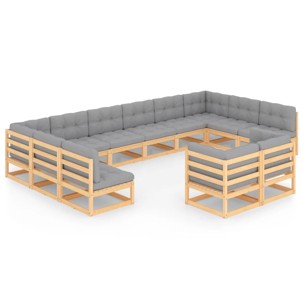 Garden Lounge Set Natural Wood Solid Pinewood Large Seats Many
