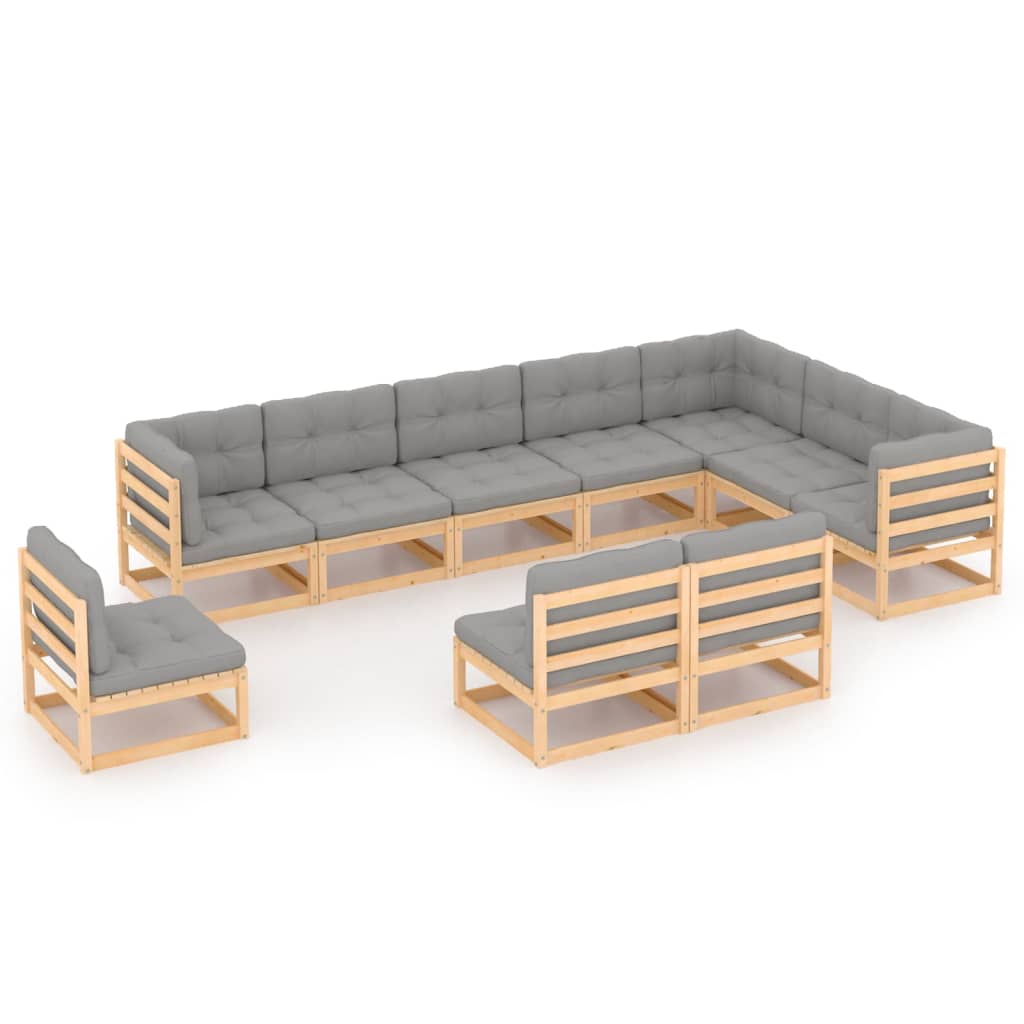 Garden Lounge Set Natural Wood Solid Pinewood Large Seats Many