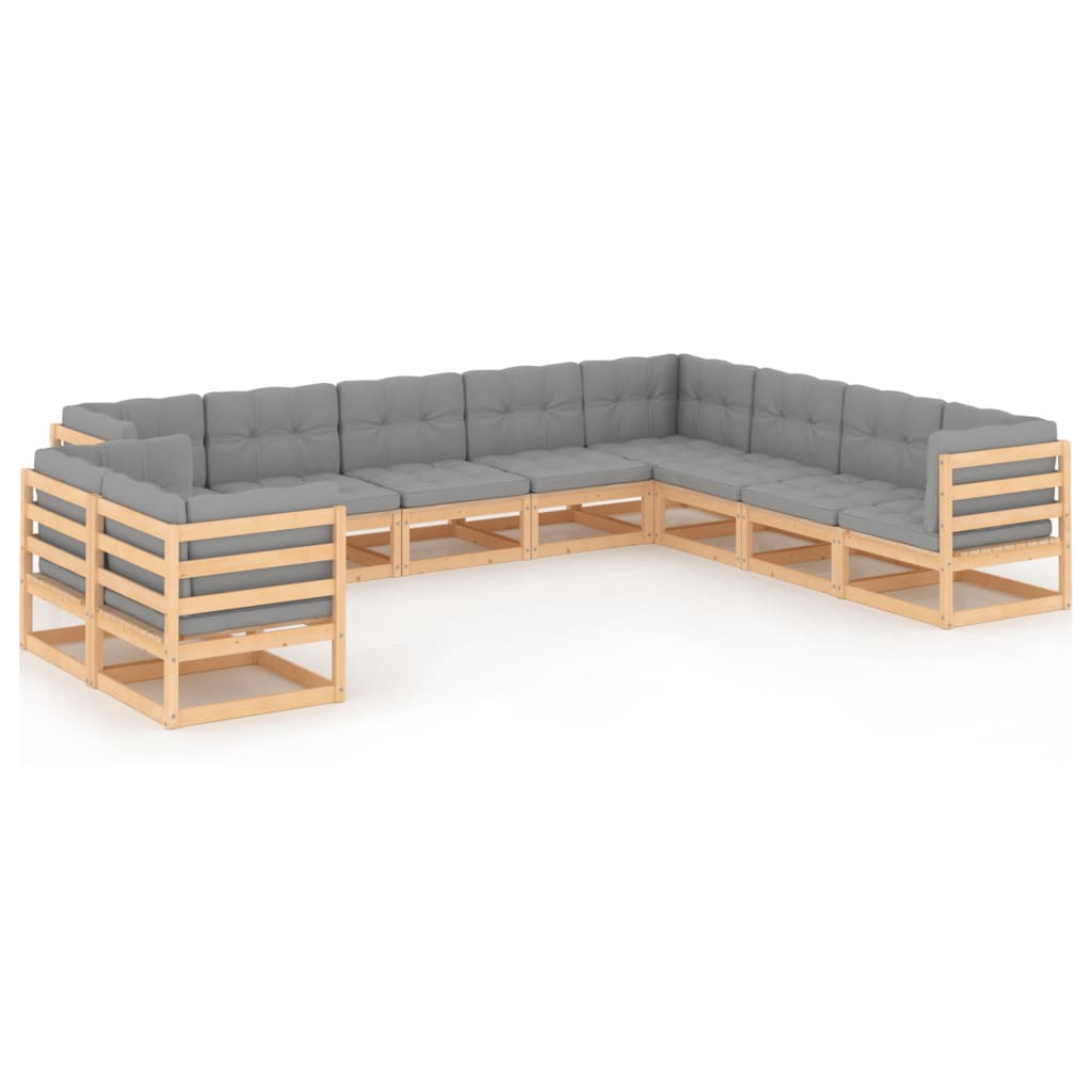 Garden Lounge Set Natural Wood Solid Pinewood, Polyester Large